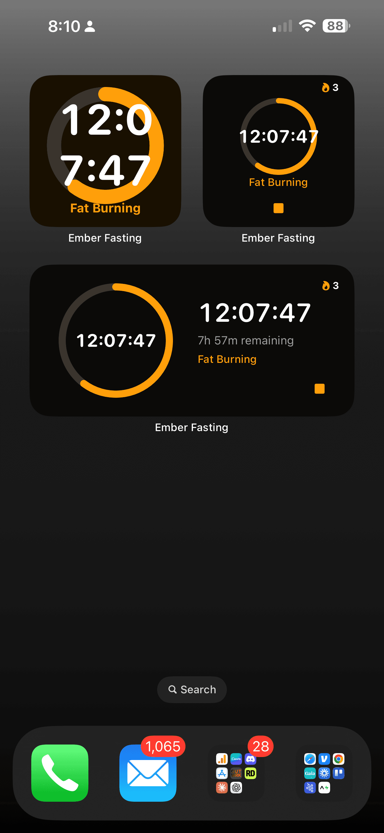Home screen widgets showing fasting progress